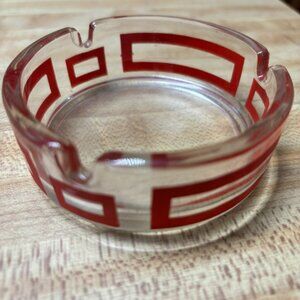 Vintage clear glass with Red Design Stripe Ash Tray